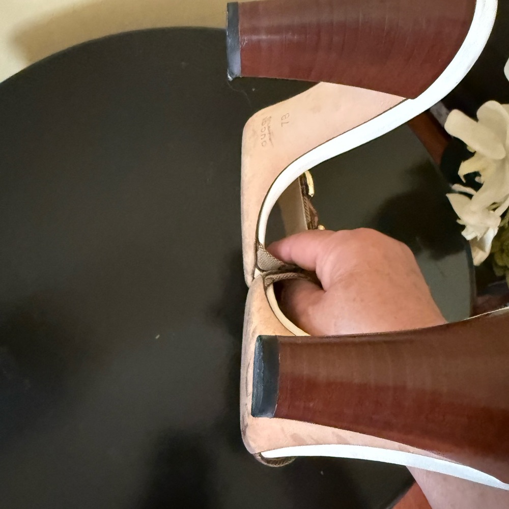 Gucci White & Beige GG Canvas Horsebit Slide Mules - Picture 3 of 5